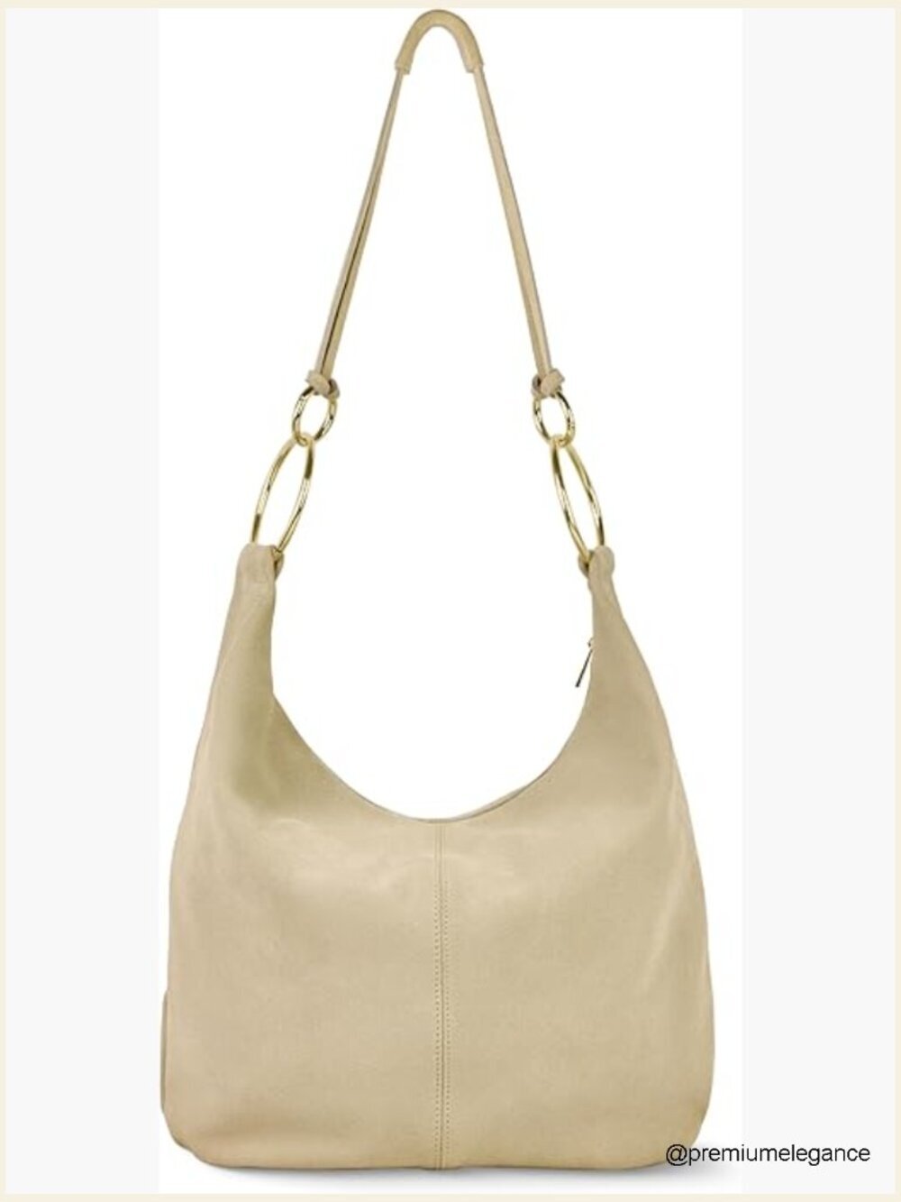 Genuine Suede Hobo Bag with Ring Hardware Large Shoulder Handbag